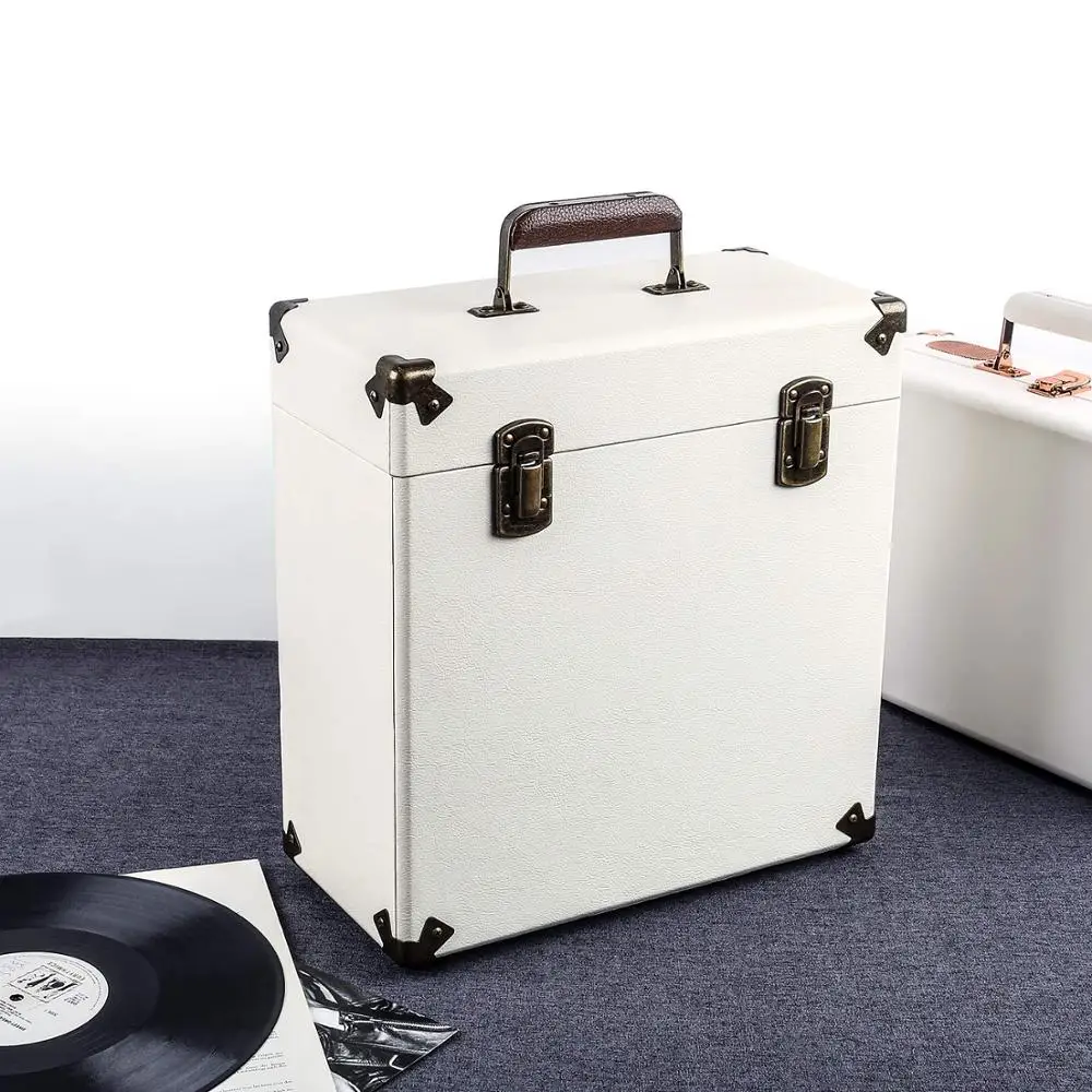 
Victorlia Vintage Retro Vinyl Leather Record Storage Carrying Case for 45+ Records (Dust/Scratch Free) - Cream-12Inch 