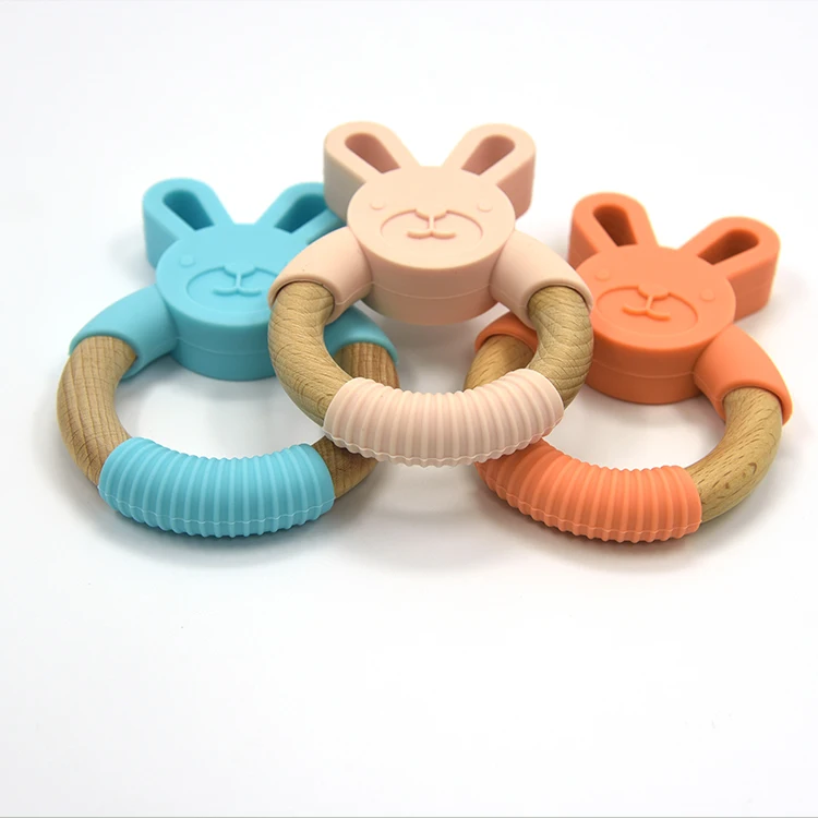 
BPA Free Baby SIlicone and Wood Beech Teething Ring 