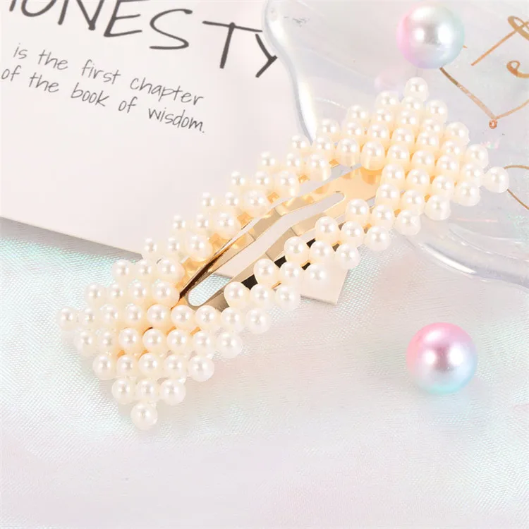 Korean Latest Women Kid Pearl Crystal Hairpin Metal Gold Snap Bow Hair Clips Extensions Bride Hair Accessories Jewelry
