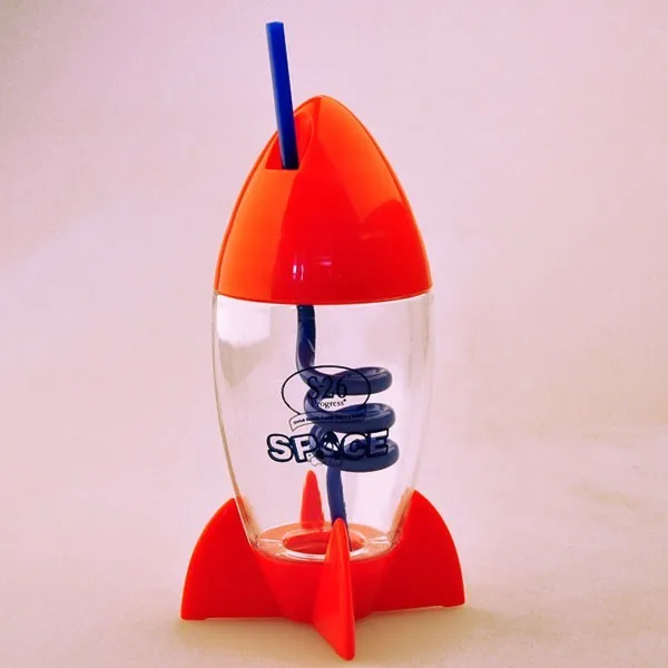 
Kids water bottle rocket shape drinking with sipper straw 