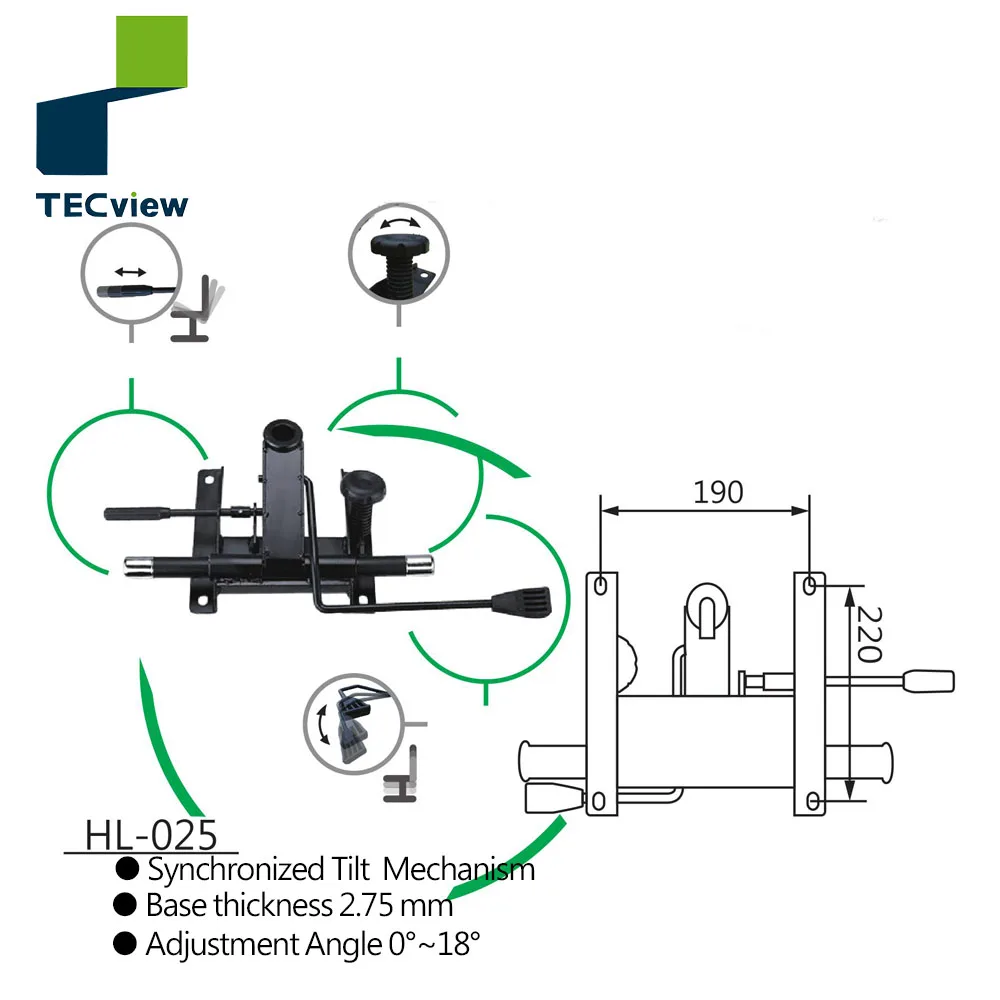 
Synchronized Tilted swivel mechanism for office chair 