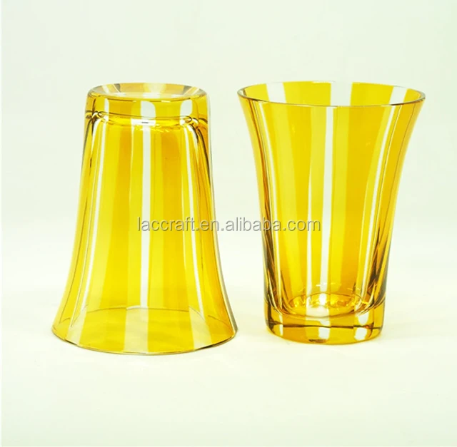 Set of 5 high ball glass cup colored glass tumblers stemless cup engraved with stripe shape for wine juice