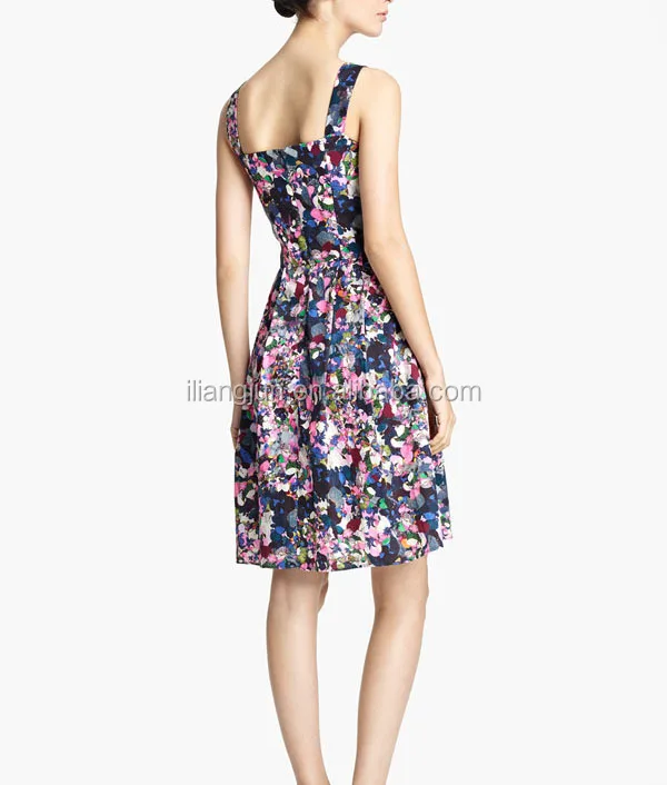 Full pleat skirted floral print women pretty tank dress