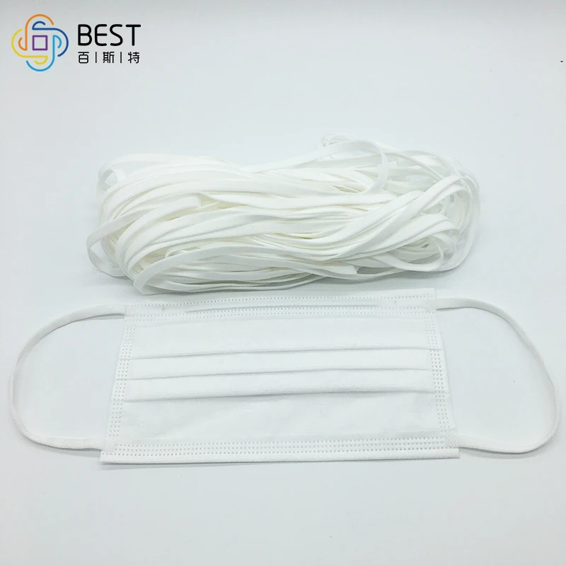 Factory Wholesale 3.5mm 5mm White Flat Soft Elastic Earloop Cord for Facemask