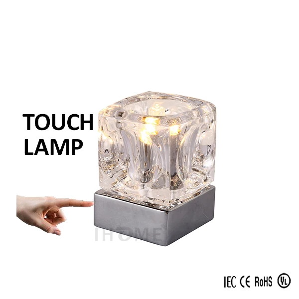Modern Bedside Light Ice Cube Glass Touch Table Lamp