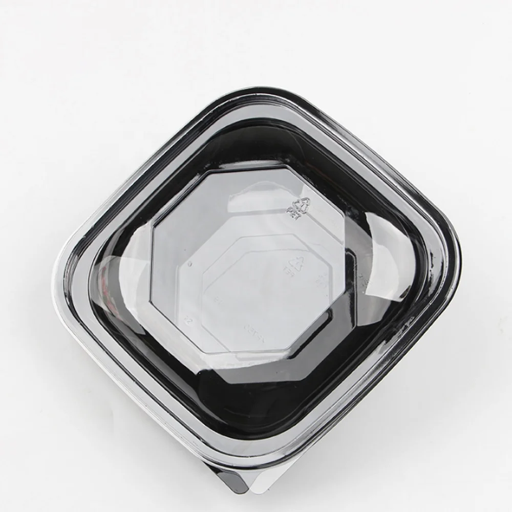Индивидуальная сухая пластиковая упаковка RPET/PET одноразовая упаковка для салата 750 г квадратная черная коробка для фруктов