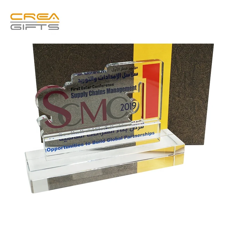 Free shipping cheap shield shape printed glass crystal trophy award