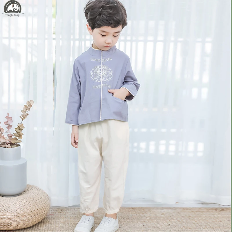 cotton and linen children tang suit two sets hanfu Chinese traditional clothing kids