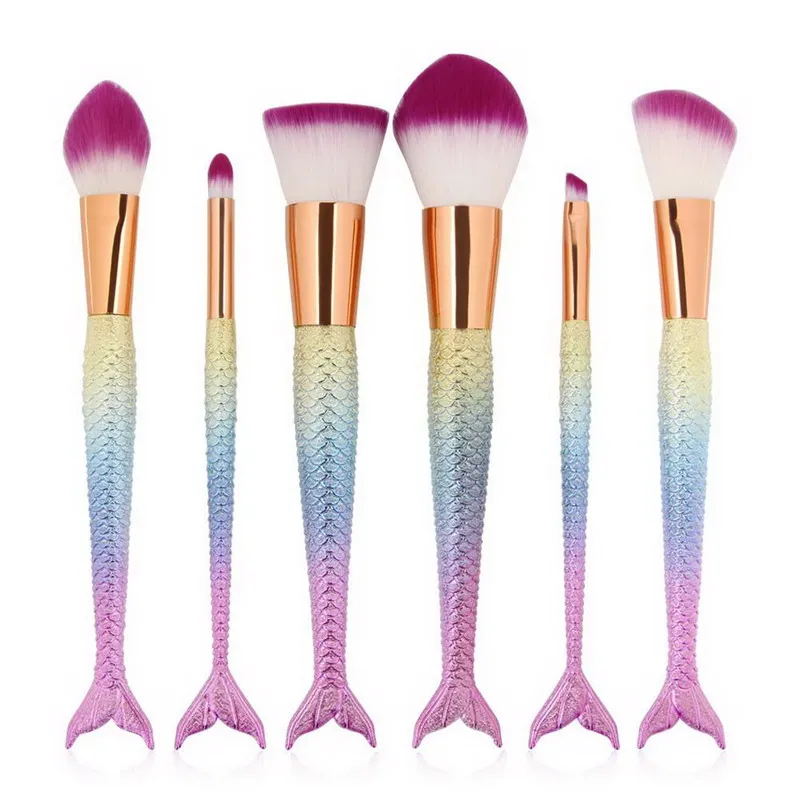 Best Quality 6PCS Mermaid Makeup Brush Set Fish Tail