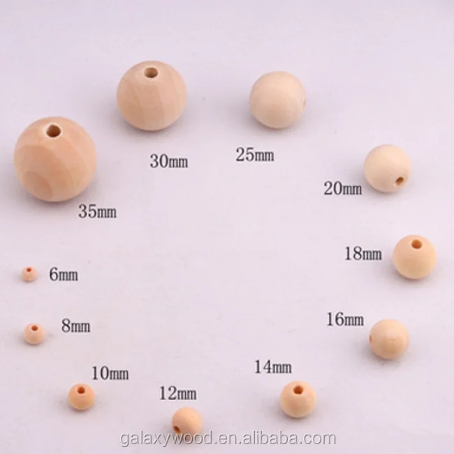 high quality 6 mm to 35 mm round shape natural unfinished wood beads