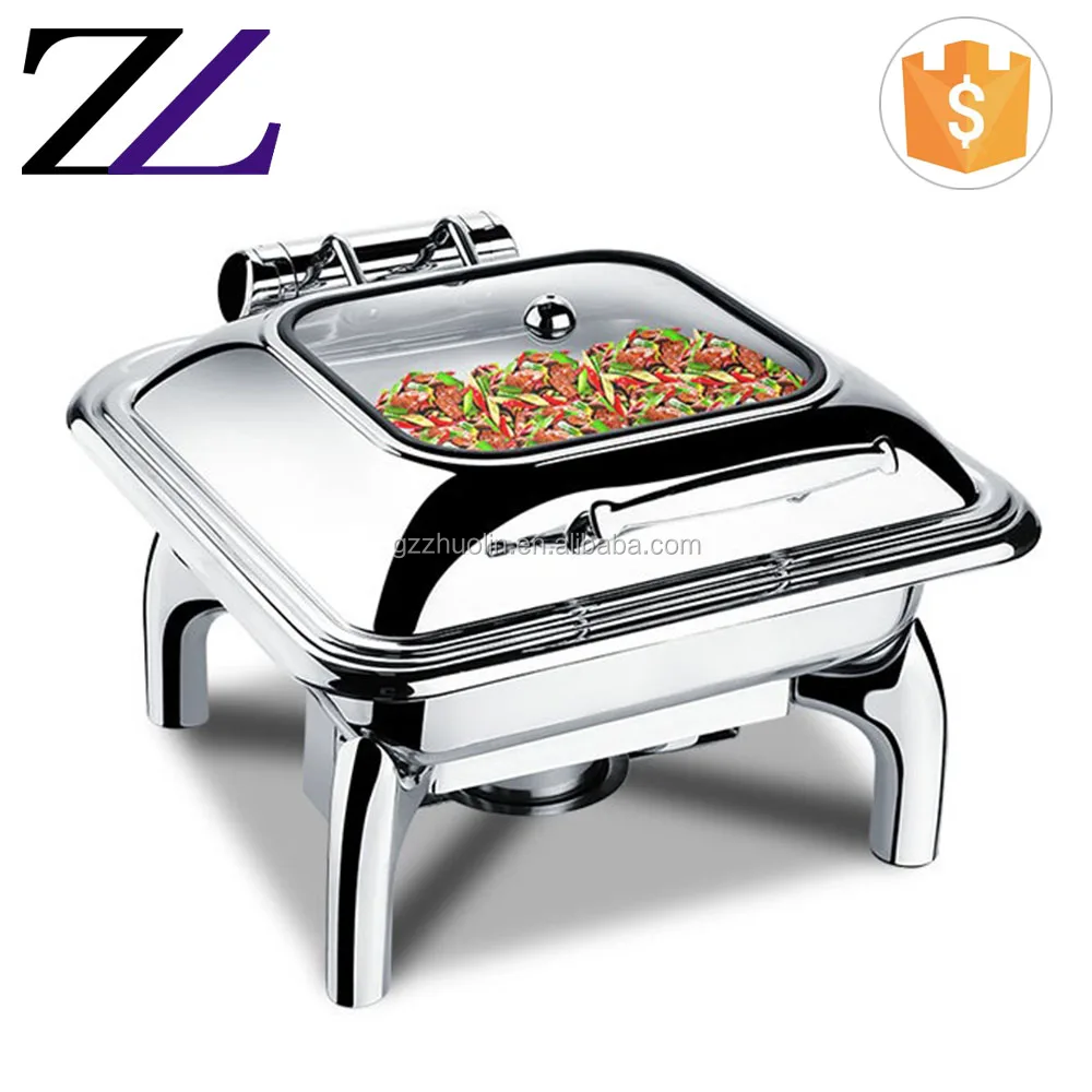 Revolving party set electric chaffing dish bava mirror polish buffet useful roll top hanging automatic rotating chafing dish