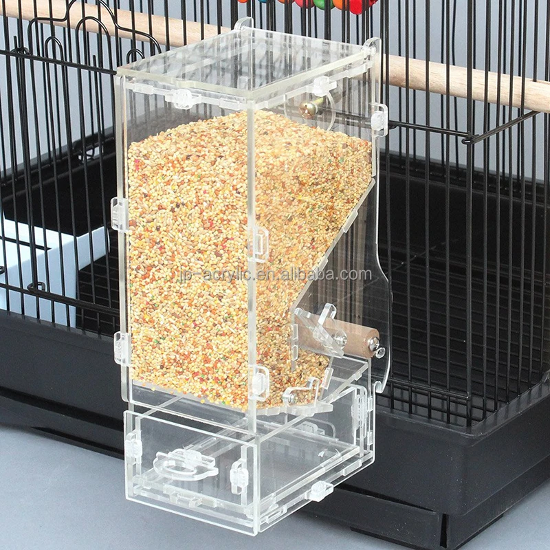 
Clear Acrylic No Mess Parrot Integrated Auto Pet Feeder with Perch 