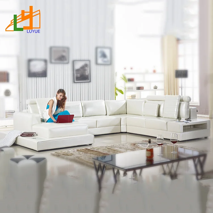 Modern Hand rest Leather Couch L Shape White Corner Living Room sofa set furniture
