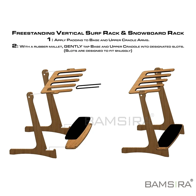 Bamboo Freestanding Vertical SUP Rack for 3 Paddleboard or Surfboard