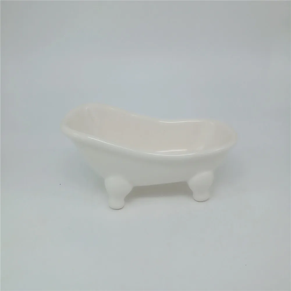 Home decoration Mini white ceramic bathtub soap dish or flower planter pot