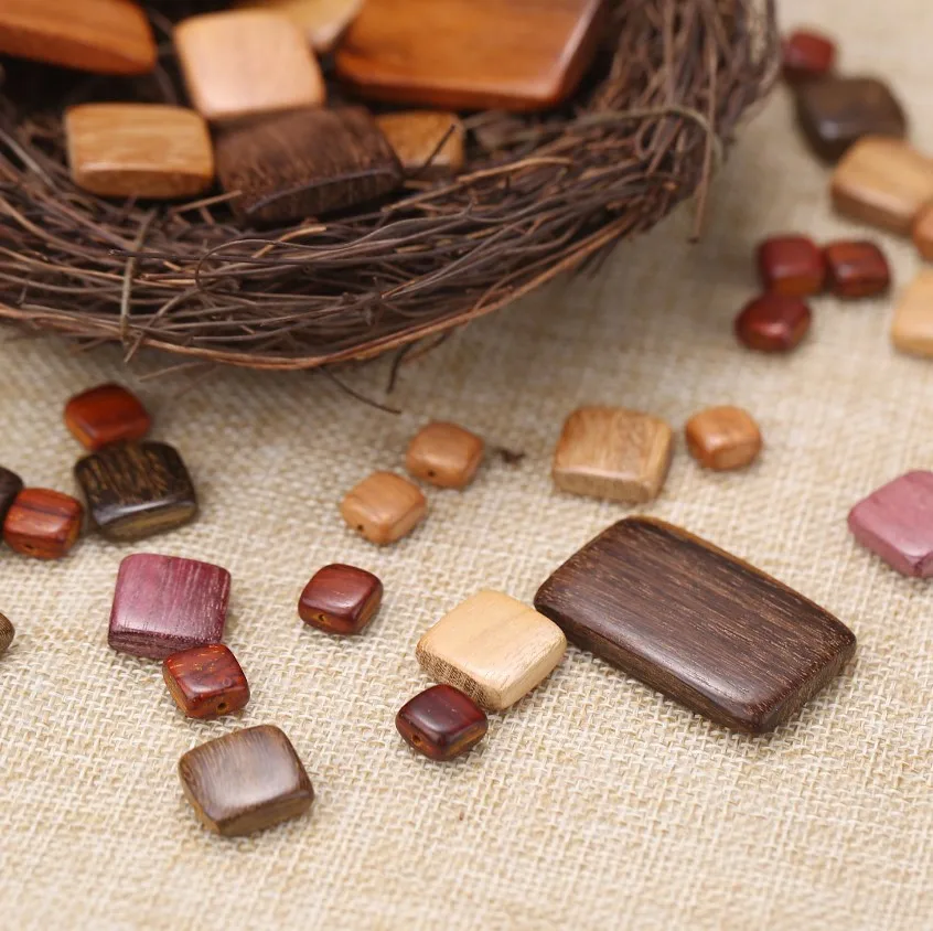 Necklace Jewelry Making Natural Flat Square Premium Wood Beads With Hole