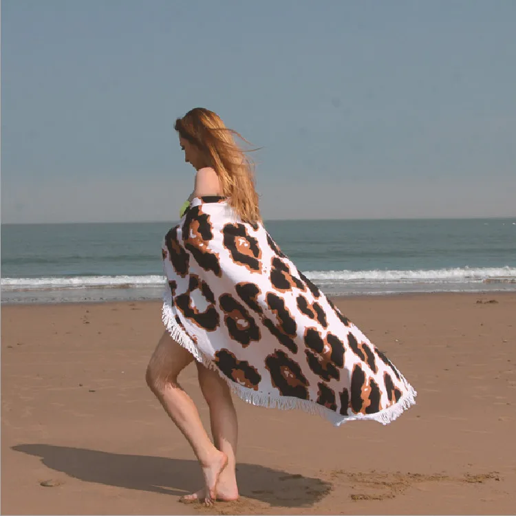 Fringe Round Beach Towel Print Unpretentious Design Personal Style High End Leopard Adults Rpet Towel Fabric Printed Fall CN;HEB
