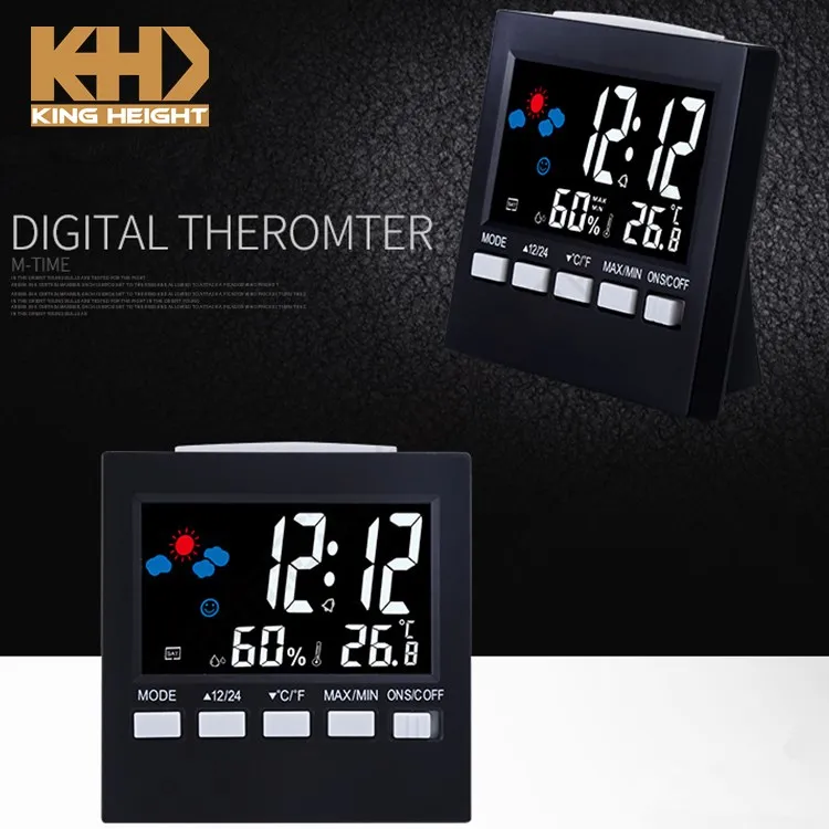 KH-CL004 KING HEIGHT RoHS Max and Min Temperature LED Light Table Cheap Station Forecast Weather Multifunction LCD Clock