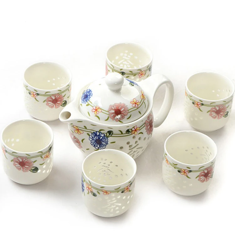 
Exquisite blue and white porcelain hollow tea set ceramic cup Kung Fu tea set 