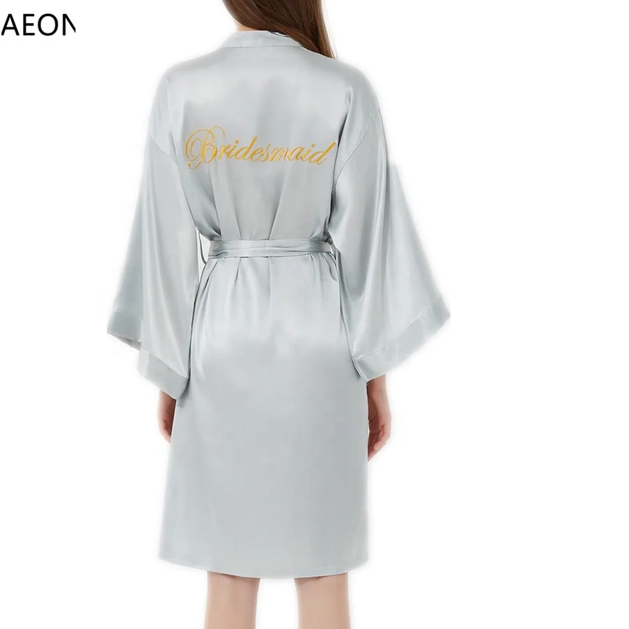 Wholesale Embroidery Bridesmaid robes pink satin wedding robes for bridesmaid wedding party Silk bridesmaid robes