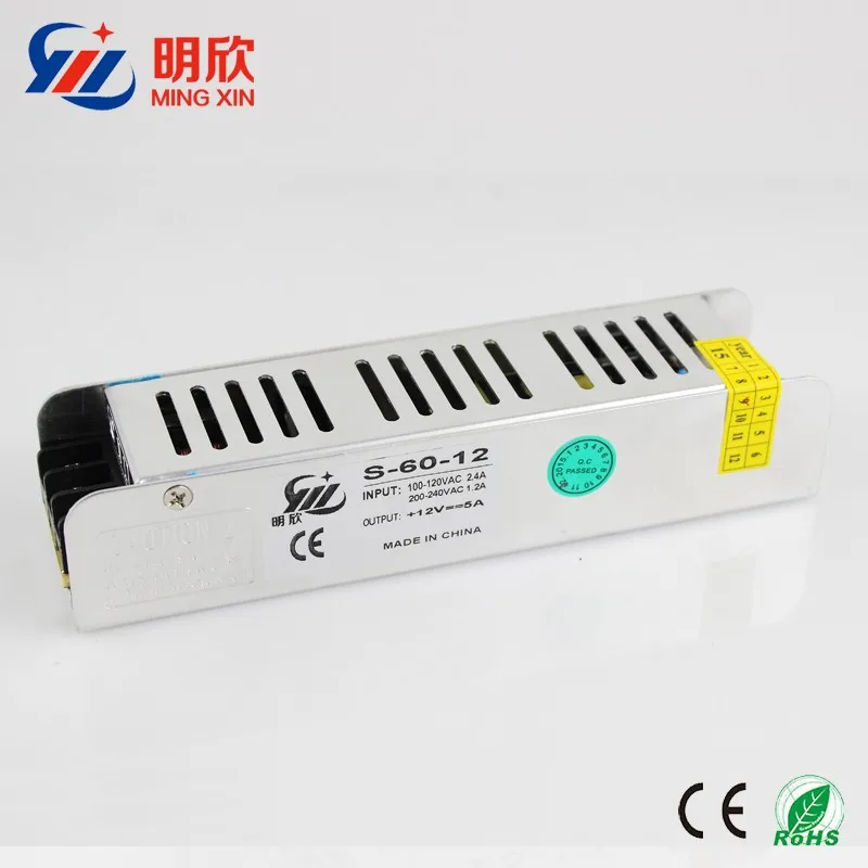 high quality dc 12v 5a led drive strip shape power supply ,12V 60W small size led power supply S-60-12