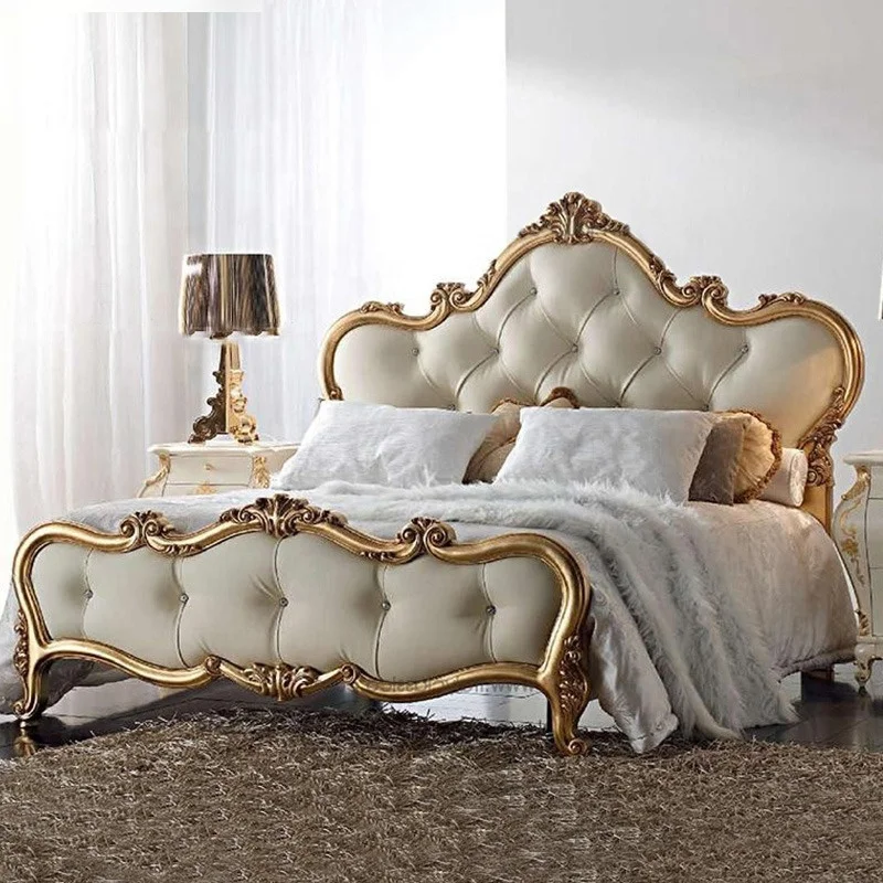 1.8m American style Romantic  Princess bed in  Solid Wood Leather new classical  royal luxury 5 star hotel furniture