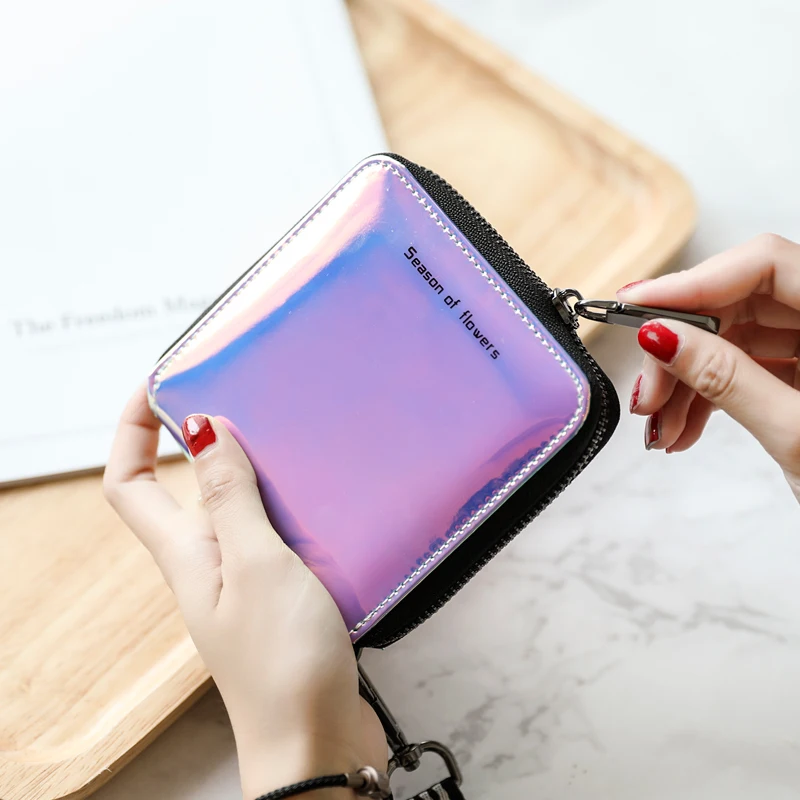 MIYIN Short wallet women Folding New Korean card holder ladies purse Personality PVC Laser Student Zipper Wallet women