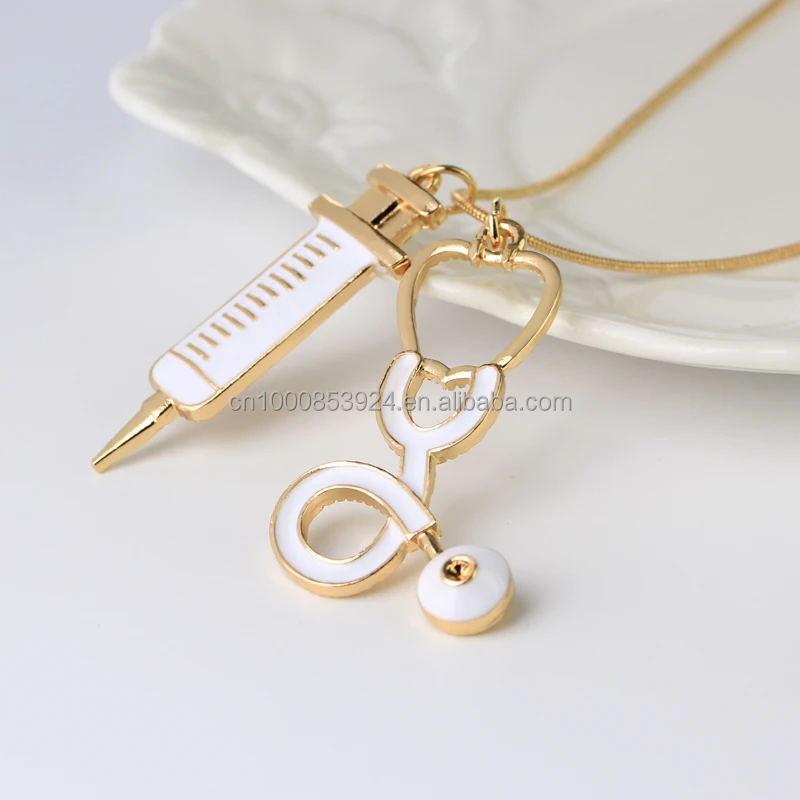 Medical Stethoscope Syringe Necklaces for Nurse/Doctor Heart Collar Chain Necklace