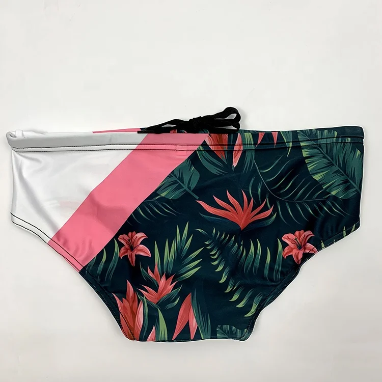 Floral Sublimation Print Sexy Mens Swim Brief Lycra Swimwear
