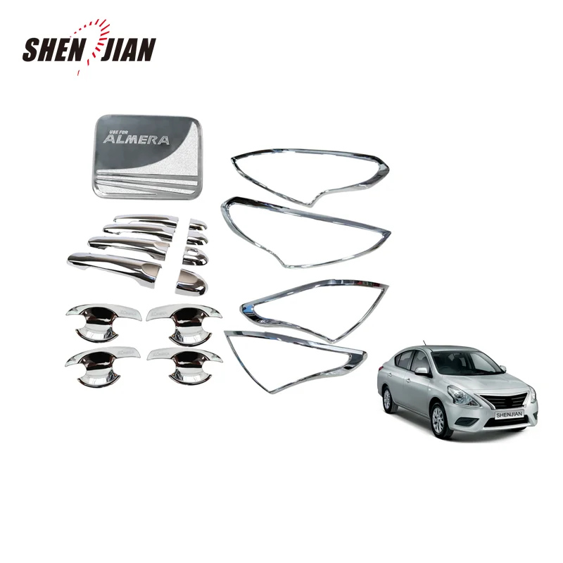 chrome cover black carbon fiber door handle bowl trim full set kits accessories car  For  Almera 2014