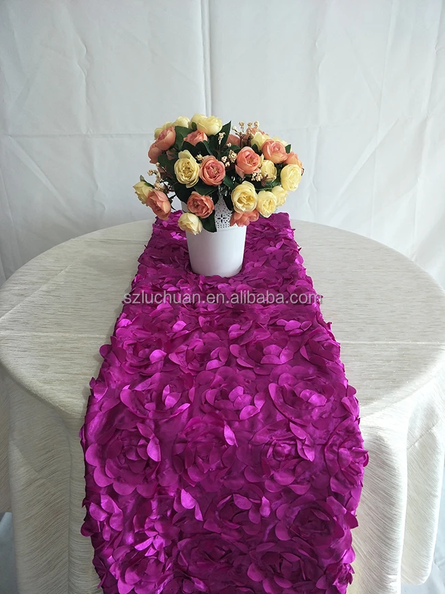 Wedding Light Blue Satin Rosette Table Runner For Round Tables