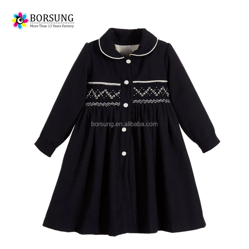China Made Children Clothes Fashion Frocks Designs Baby Girls Long Sleeve Smocked Dress For Fall And Winter