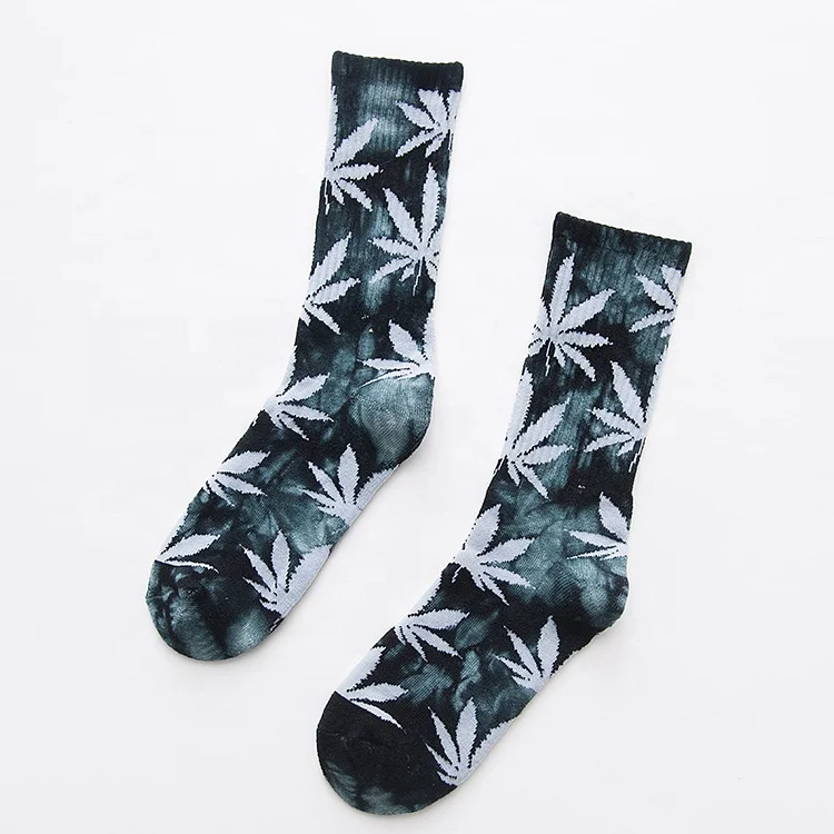 KANGYI Hiphop Sport Socks Custom Tie Dye Socks Maple Leaf Weed Fashion High Quality Cotton 10 Casual Pictures Knitted Men Socks