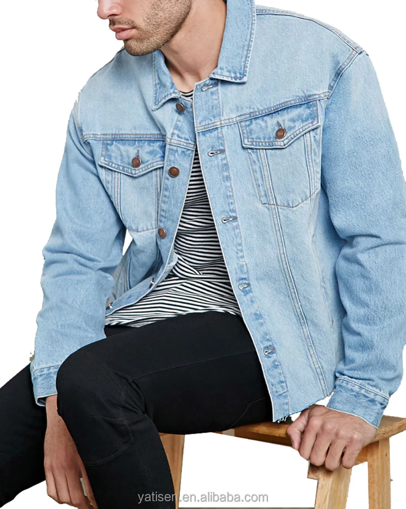 new Long Sleeve Metal Button Plain Unisex cotton Denim Jacket for men