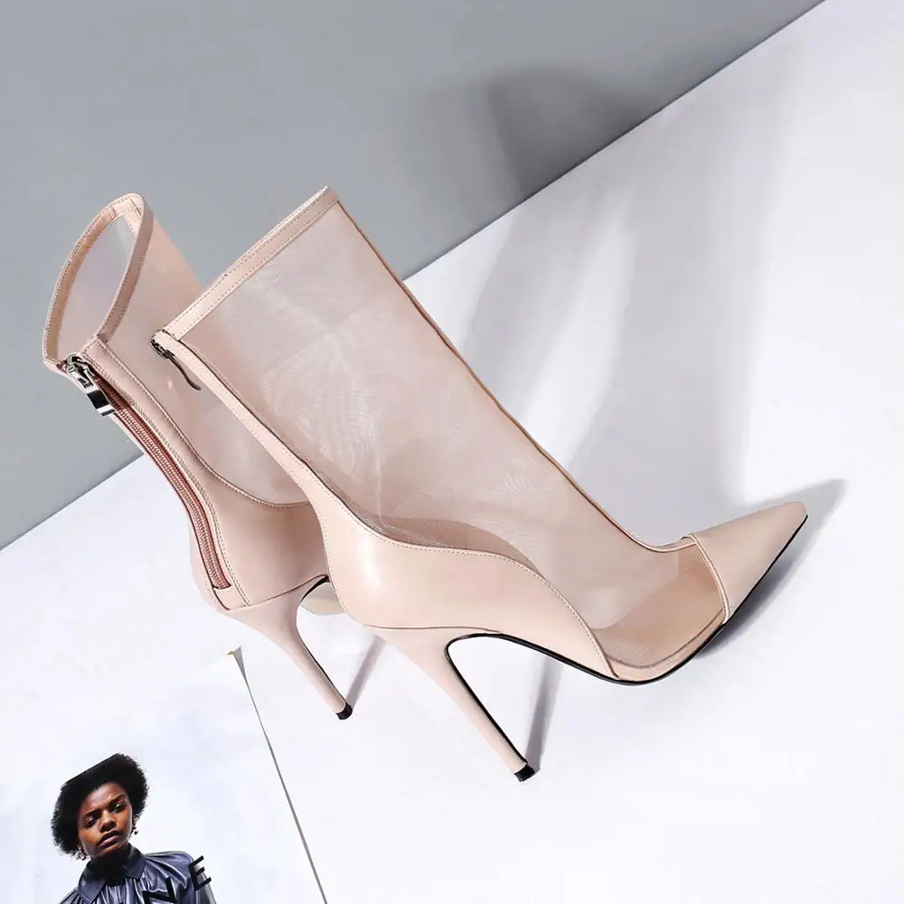 Black Mesh Hollow Out Women High Heel Ankle Sandal Boot 2018