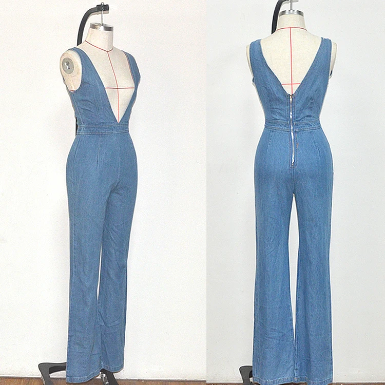 Lightweight Denim Jumpsuit Breathable Plain Dyed Softener New Fashion Customized Overall Oversized Design Woman Skinny Plus Size