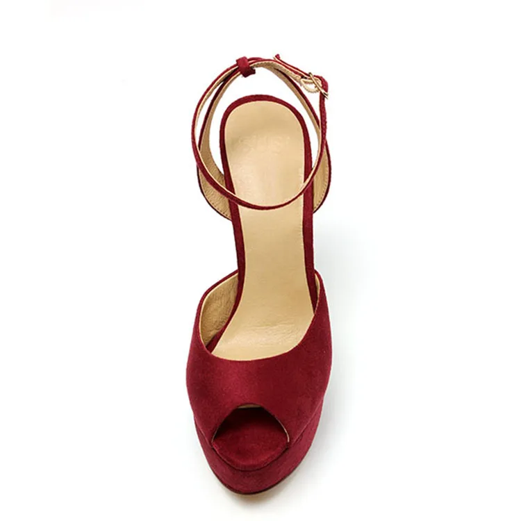 Fashion Sexy Platform Round Open Toe Suede Height Increasing Heels Sandals Shoes For Ladies