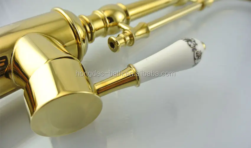 Luxury Royal Durable Brass Golden High Arc Hot and Cold Swivel Ceramics Handle Kitchen Sink Mixer Taps Faucet.