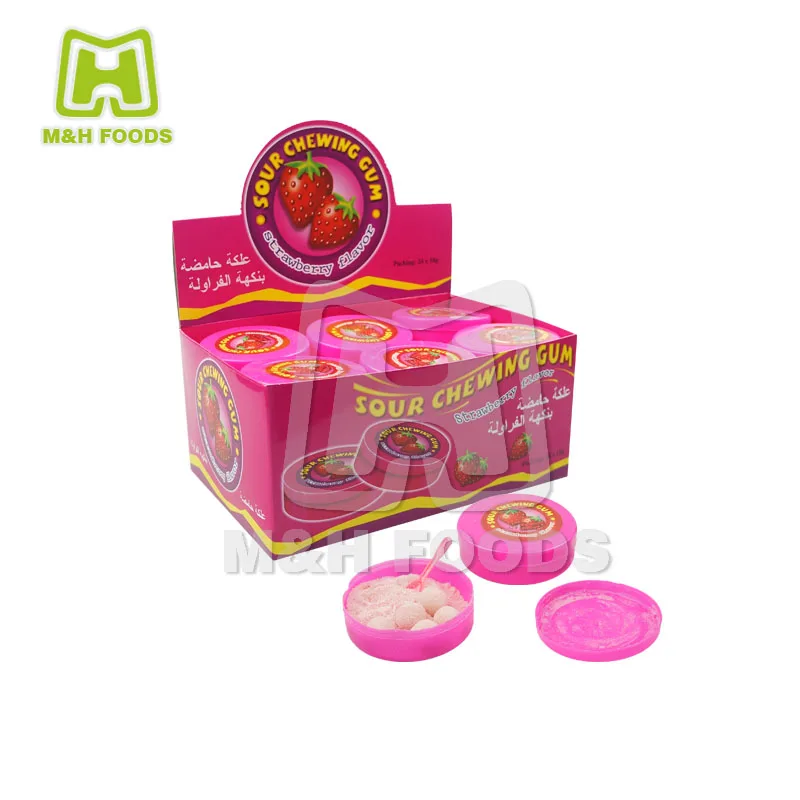 Bubble Gum Produce Type Fruity Sour Powder Candy with Round Shape Chewing Gum Candy