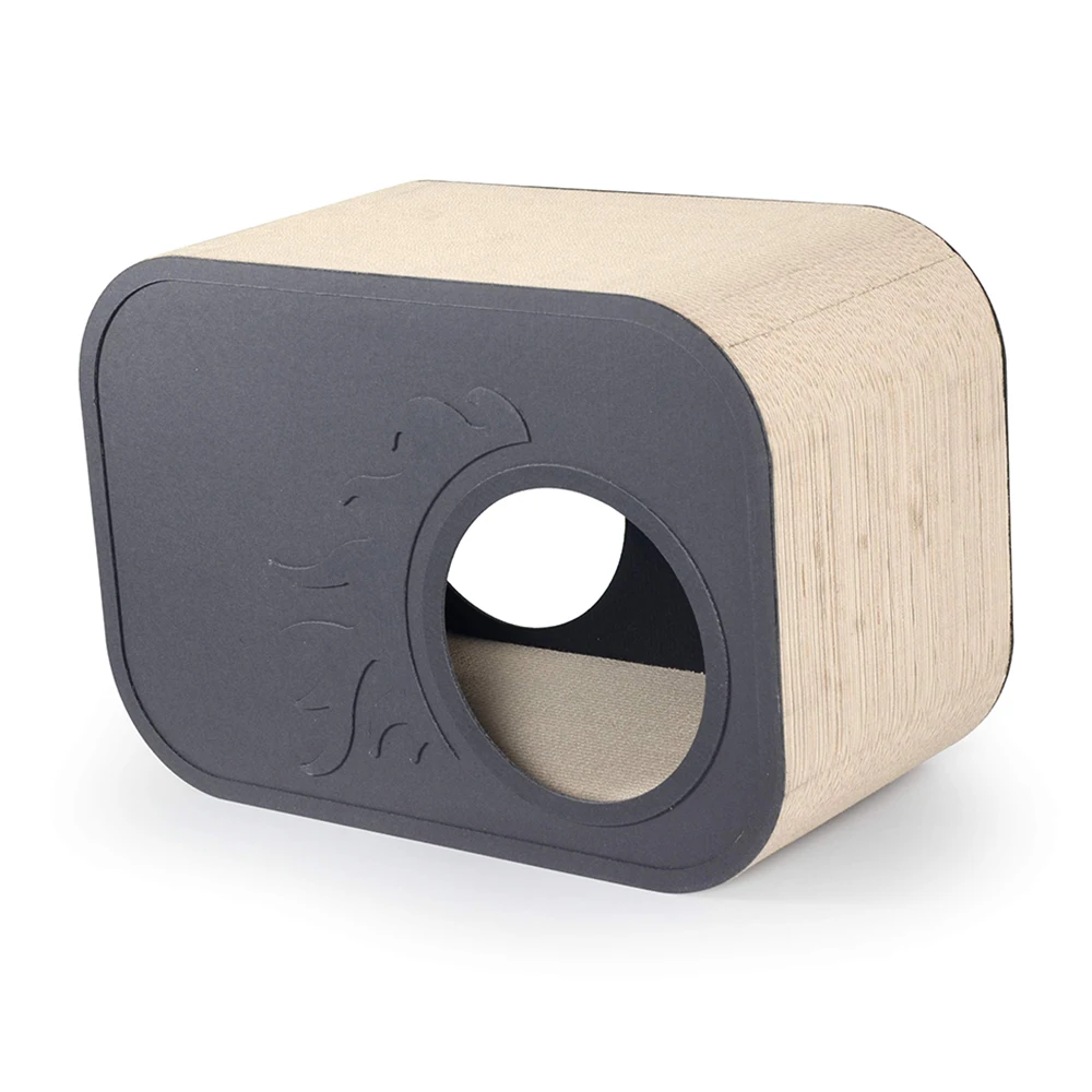 
Corrugated Cardboard Hollow Cat Scratching Box Square Cat House with Round Corner 