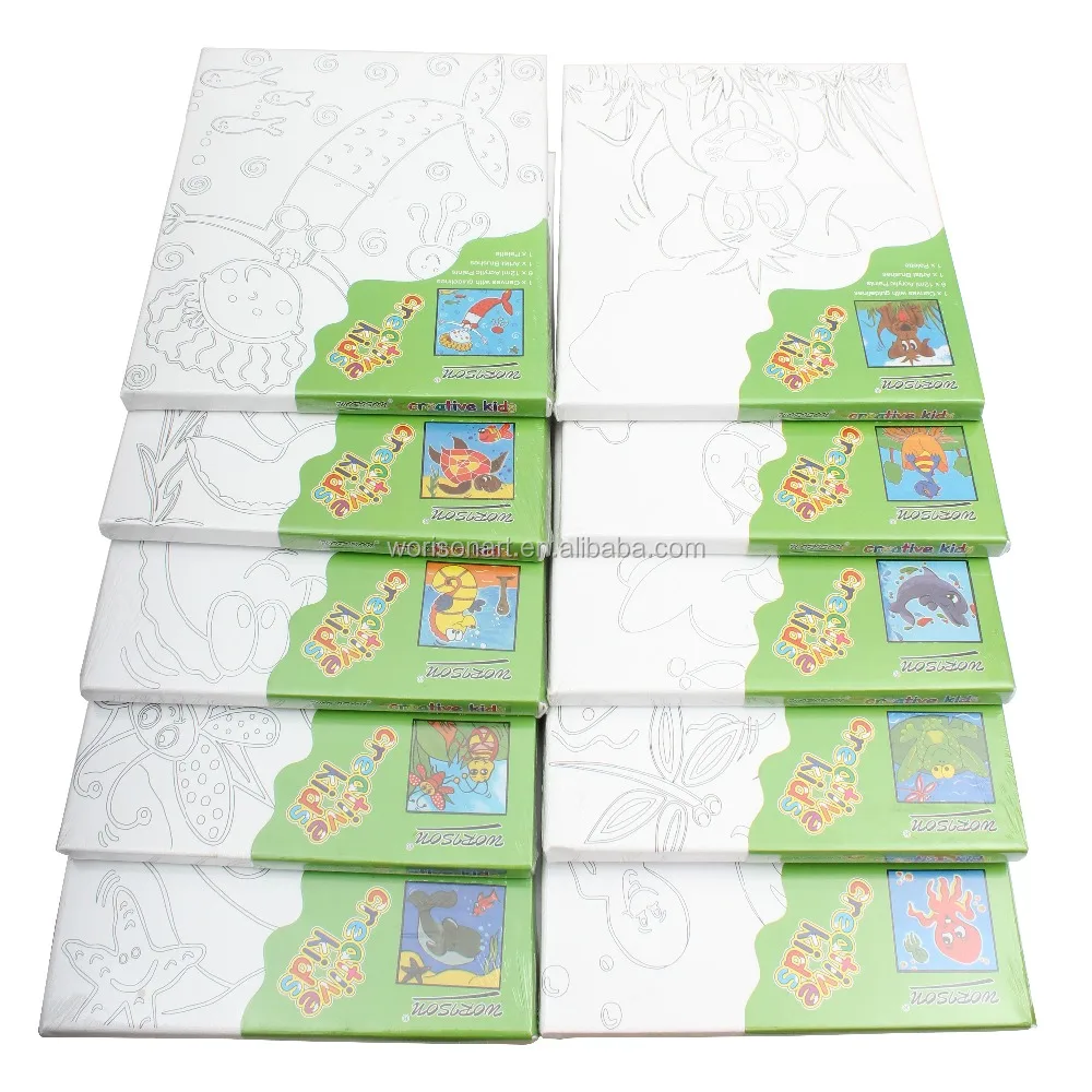 Hot sales Mini sketched cotton canvas fabric painting set with acrylic paints and paint brush for pre printed canvas to paint