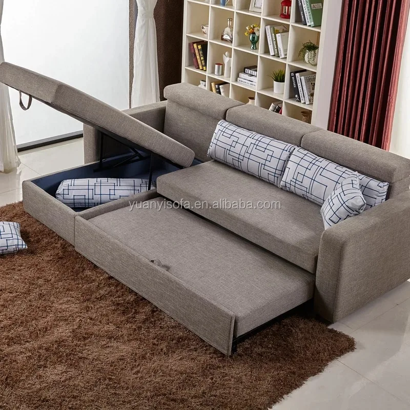 Adjustable angle functional folding sofa bed, multi-purpose fabric corner sofa bed with storage YB2231