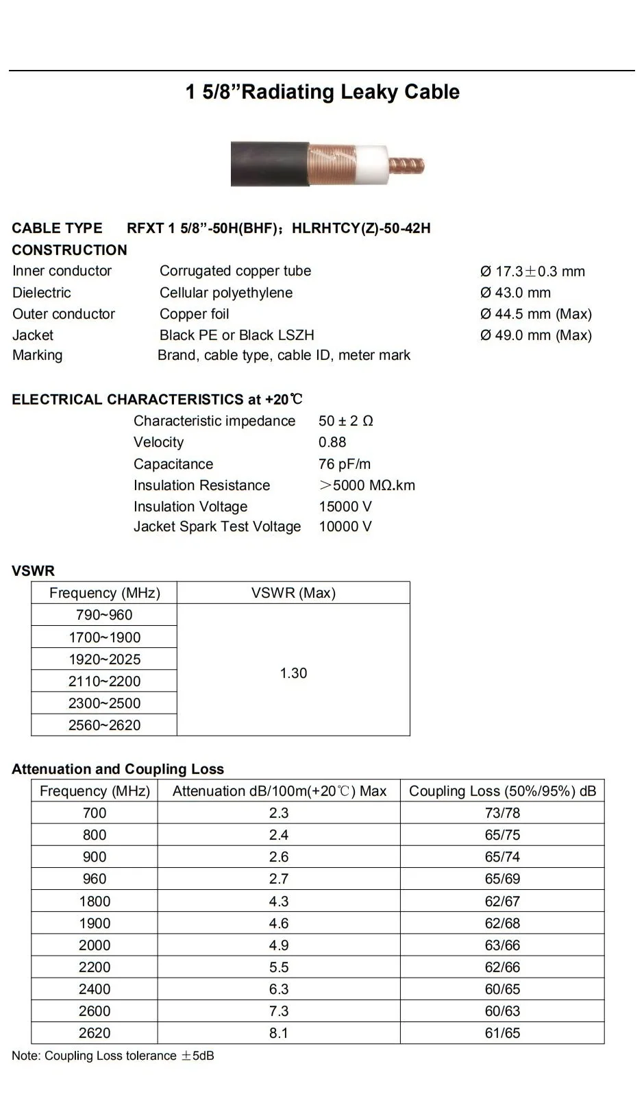 High Quality 1-5/8 Leaky Feeder Cable,1- 5/8 radiation type Leaky Feeder Cable