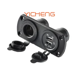 DC 12V 24V Dual USB Panel Mount Socket Car Cigarette Lighter for Mobile Phone