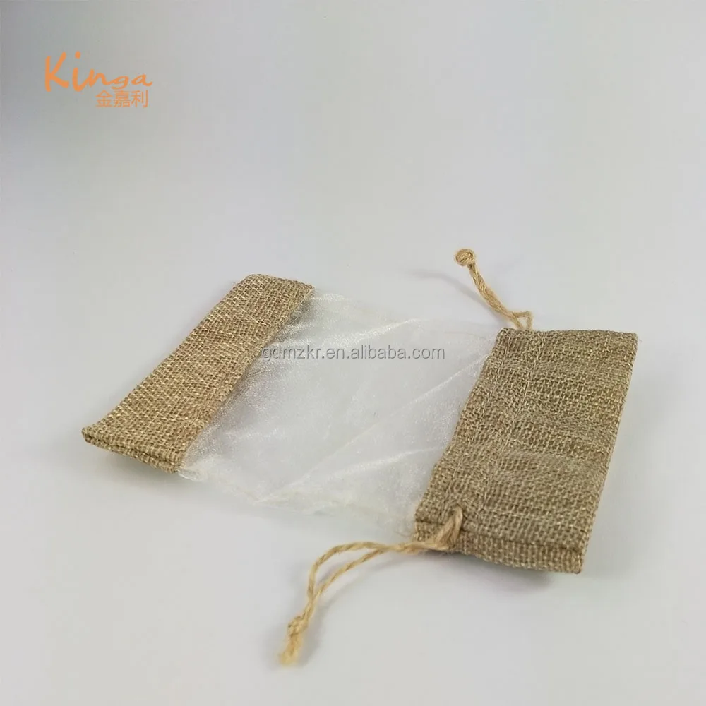 Custom bags printed linen hemp drawstring bag candle soap  christmas gift bags with clear window