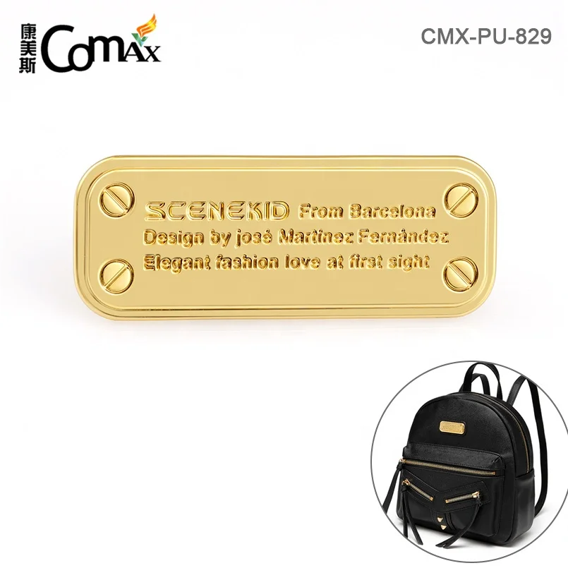 Custom Metal Plate with 4 Decorative Screws Gold Plated for Handbag
