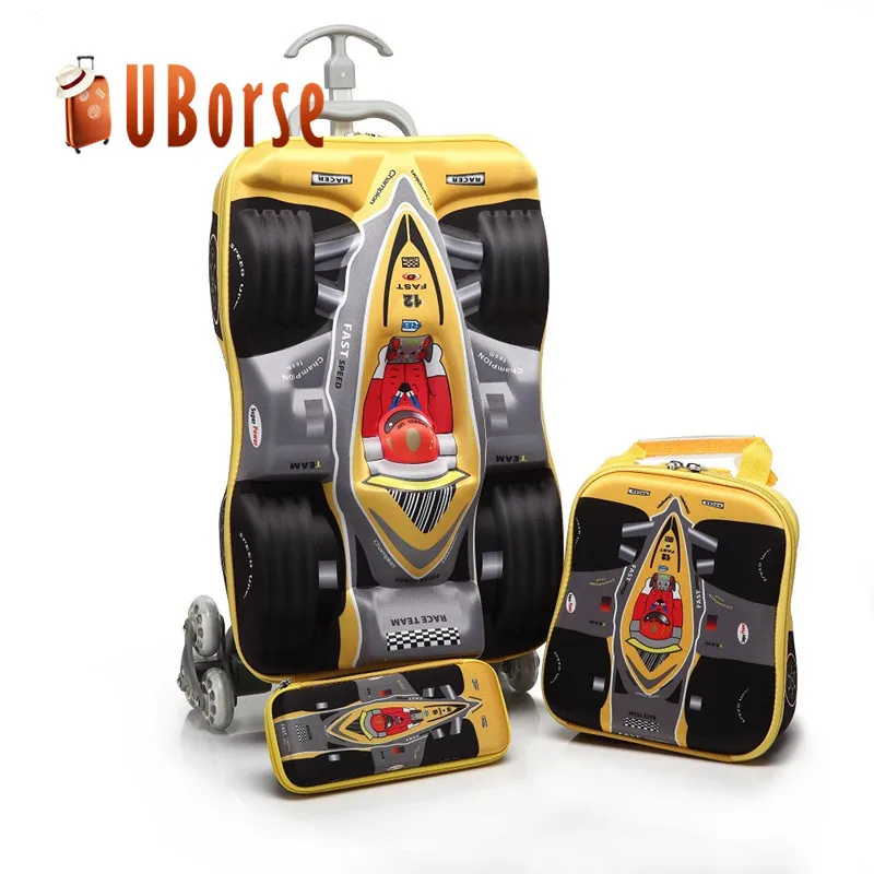 
16' 3D carton kids school bag set children trolley luggage case 