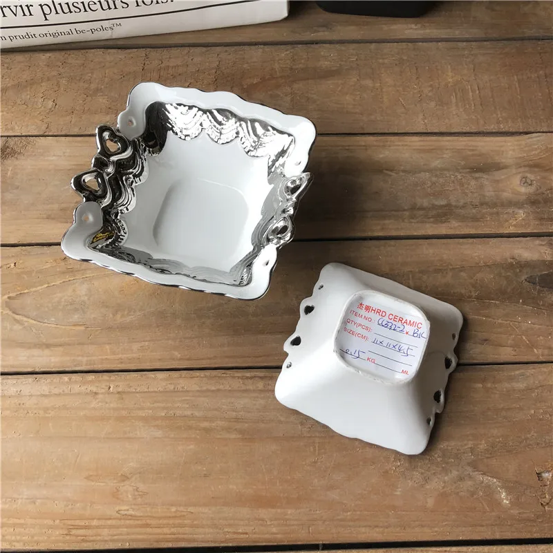 hight quality square shape electroplate silver ceramic fruit bowl from chaozhou