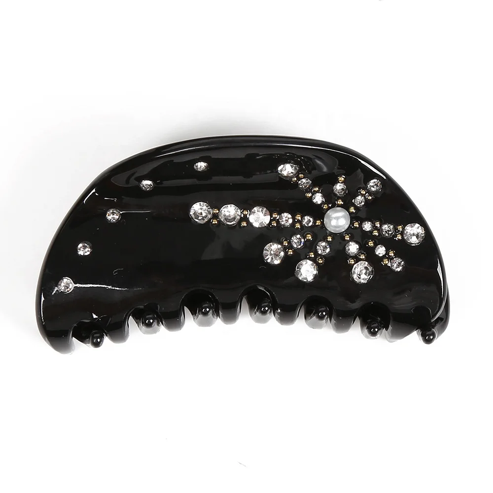 New trend acetate hair clips claw elegant hair accessories black classics rhinestone hair claw for women