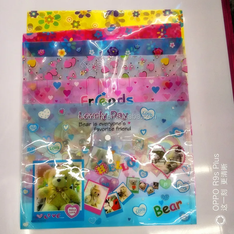 Clear PVC Colorful Plastic Envelope cartoon File Folder Fancy  Document holder for school and office